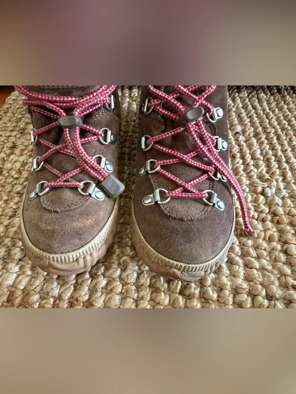 Sorel Kids Brown Suede Waterproof Boots with Pink Laces